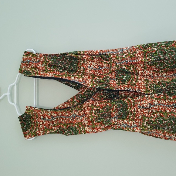 D'iyanu Wrap Romper Shorts Small Orange Green African Print Sleeveless Cotton - Picture 10 of 16